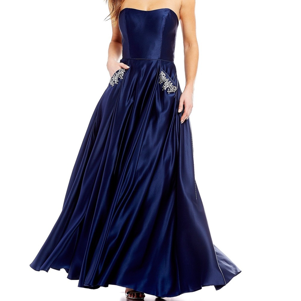 Embellished Strapless Satin Ballgown